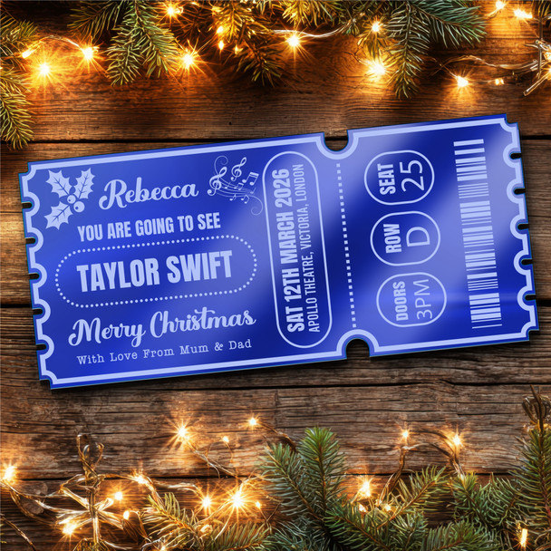 Blue Mirror Acrylic Ticket Christmas Any Concert Personalised Any Text Voucher