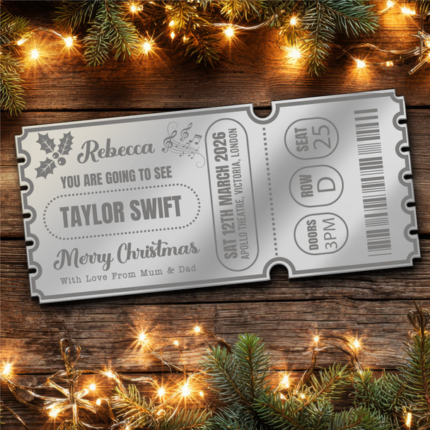 Blue Mirror Acrylic Ticket Christmas Any Concert Personalised Any Text Voucher