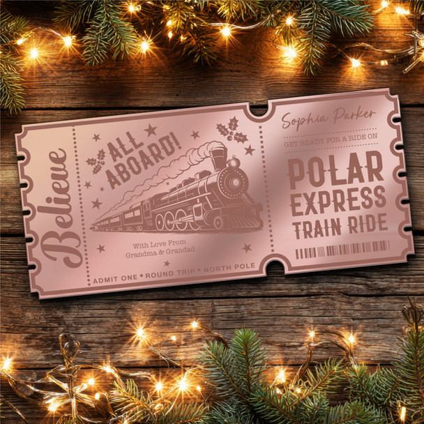 Blue Mirror Acrylic Ticket Christmas Train Polar Express Personalised Any Text Blue Mirror Acrylic Ticket Christmas Train Polar Express Personalised Any Text