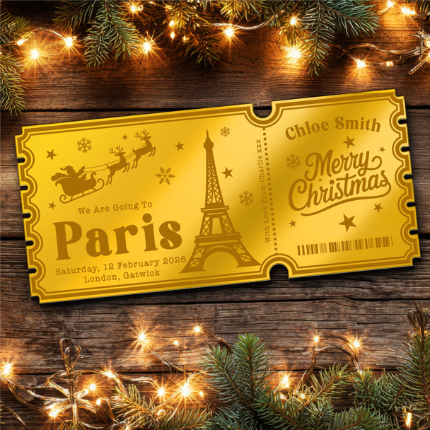 Blue Mirror Acrylic Ticket Getaway Paris Christmas Personalised Any Text Voucher