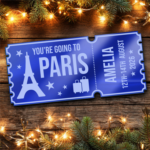 Blue Mirror Acrylic Ticket Paris Trip Holiday Personalised Any Text Voucher Blue Mirror Acrylic Ticket Paris Trip Holiday Personalised Any Text Voucher