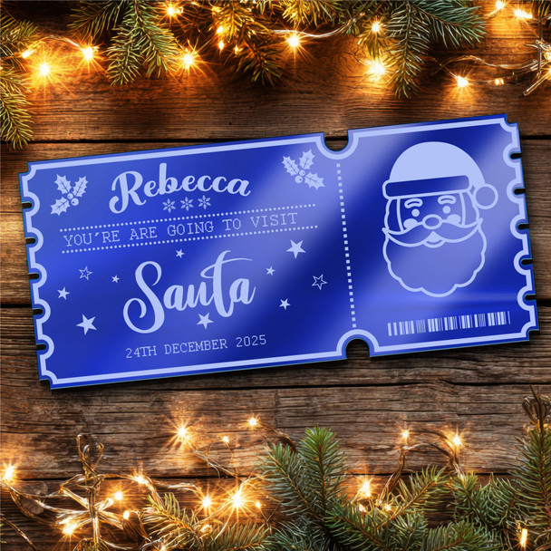 Blue Mirror Acrylic Ticket To See Santa Father Christmas Personalised Any Text Blue Mirror Acrylic Ticket To See Santa Father Christmas Personalised Any Text
