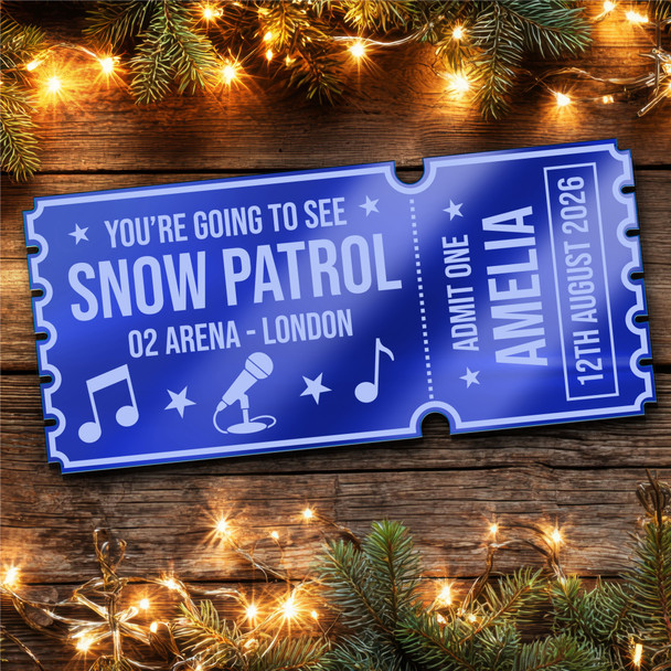 Blue Mirror Acrylic Ticket Snow Patrol Concert Personalised Any Text Voucher