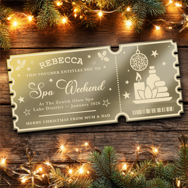 Bronze Mirror Acrylic Ticket Spa Weekend Christmas Personalised Any Text Voucher