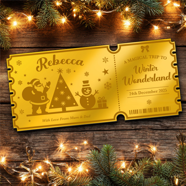 Bronze Mirror Acrylic Ticket Winter Wonderland Christmas Trip Personalised