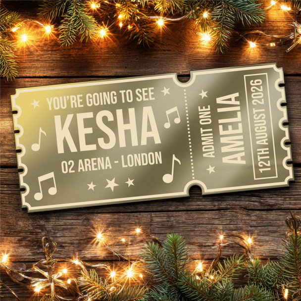 Bronze Mirror Acrylic Ticket Kesha Concert Personalised Any Text Voucher