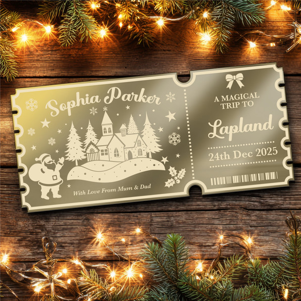 Bronze Mirror Acrylic Ticket Lapland Surprise Trip Christmas Personalised