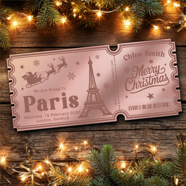 Bronze Mirror Acrylic Ticket Getaway Paris Christmas Personalised Any Text