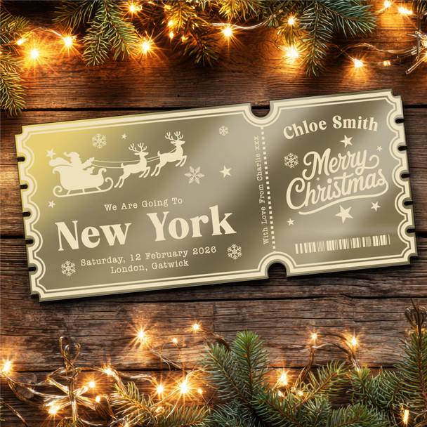 Gold Mirror Acrylic Golden Ticket Any Destination Christmas Surprise Holiday
