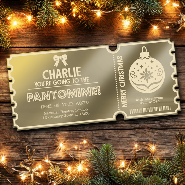 Gold Mirror Acrylic Golden Ticket Any Show Panto Theatre Christmas Personalised