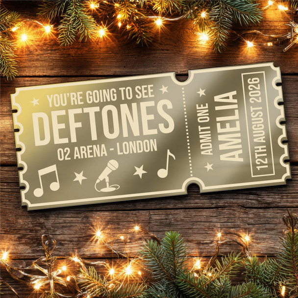Gold Mirror Acrylic Golden Ticket Deftones Concert Personalised Any Text Voucher
