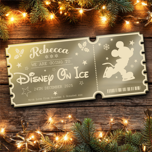 Gold Mirror Acrylic Golden Ticket Show Disney On Ice Personalised Any Text