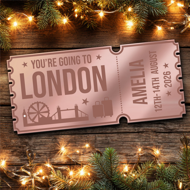 Gold Mirror Acrylic Golden Ticket London Day Out Trip Personalised Any Text