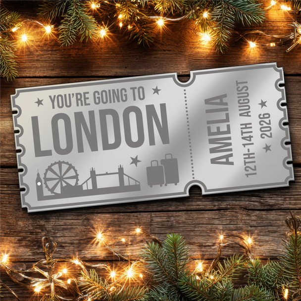 Gold Mirror Acrylic Golden Ticket London Day Out Trip Personalised Any Text