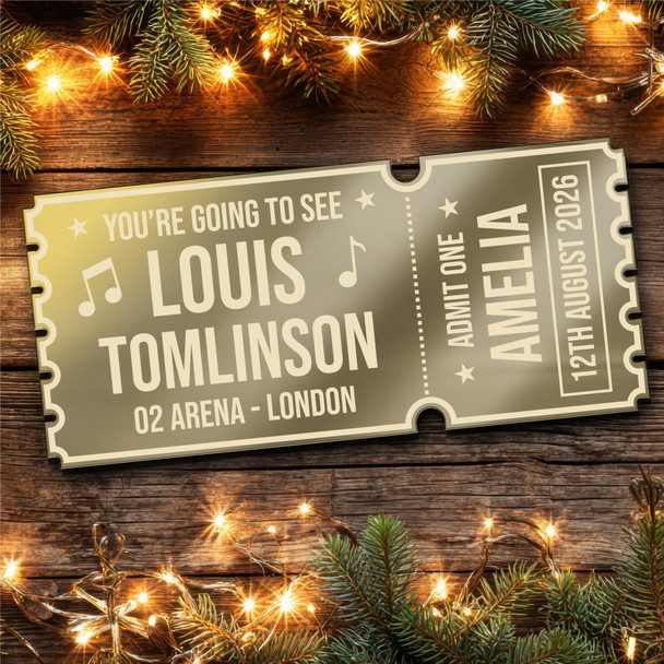 Gold Mirror Acrylic Golden Ticket Louis Tomlinson Concert Personalised Any Text