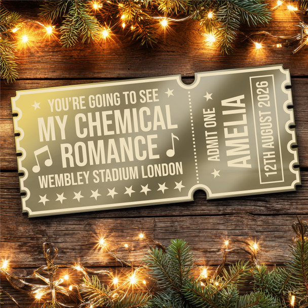 Gold Mirror Acrylic Golden Ticket My Chemical Romance Concert Personalised
