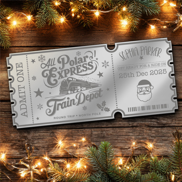 Gold Mirror Acrylic Golden Ticket Polar Express Christmas Train Ride Custom