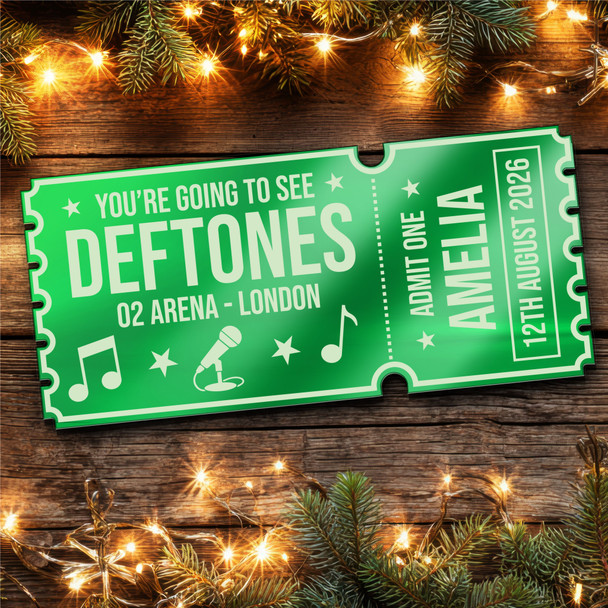 Green Mirror Acrylic Ticket Deftones Concert Personalised Any Text Voucher