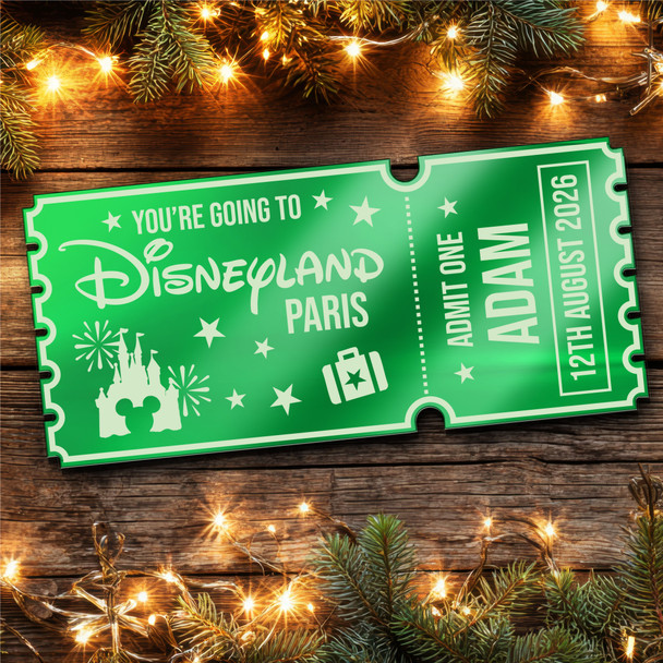 Green Mirror Acrylic Ticket Surprise Disneyland Paris Trip Personalised Any Text