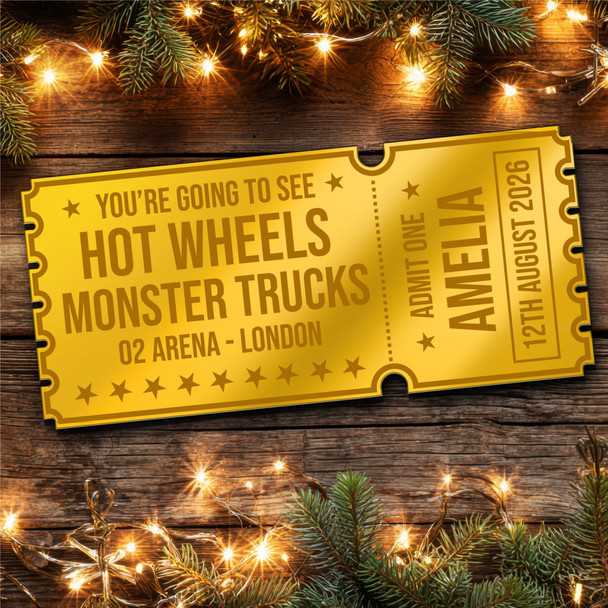 Green Mirror Acrylic Ticket Hot Wheels Monster Trucks Show Personalised Any Text