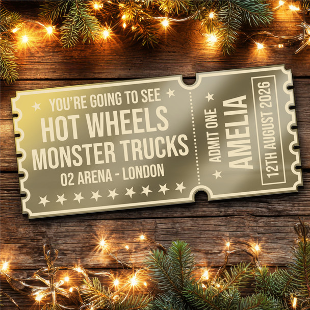 Green Mirror Acrylic Ticket Hot Wheels Monster Trucks Show Personalised Any Text