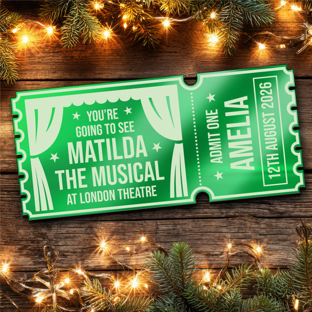 Green Mirror Acrylic Ticket Matilda The Musical Theatre Show Personalised