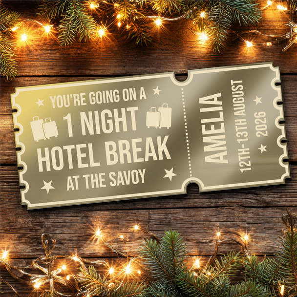 Pink Mirror Acrylic Ticket Hotel Break Surprise Getaway Personalised Any Text