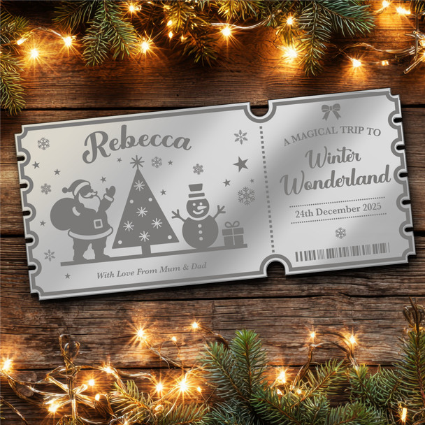 Pink Mirror Acrylic Ticket Winter Wonderland Christmas Trip Personalised Voucher