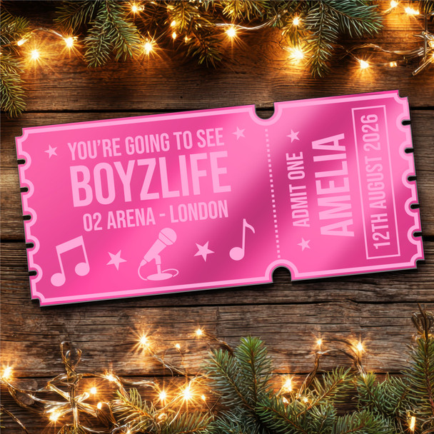 Pink Mirror Acrylic Ticket Boyzlife Band Concert Personalised Any Text Voucher