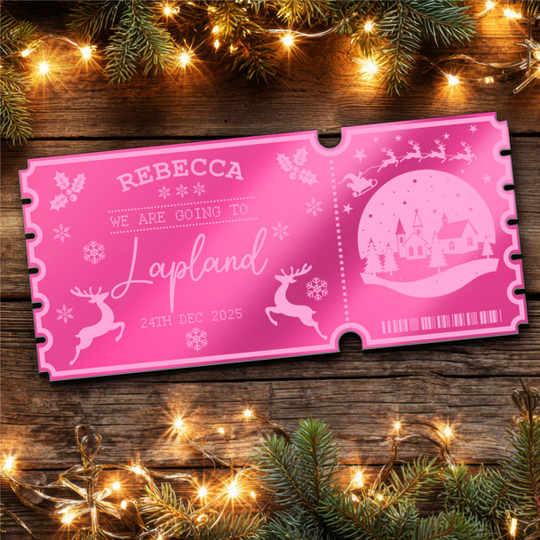 Pink Mirror Acrylic Ticket Christmas Lapland Trip Personalised Any Text Voucher