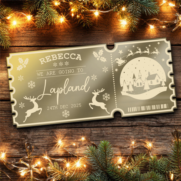Pink Mirror Acrylic Ticket Christmas Lapland Trip Personalised Any Text Voucher