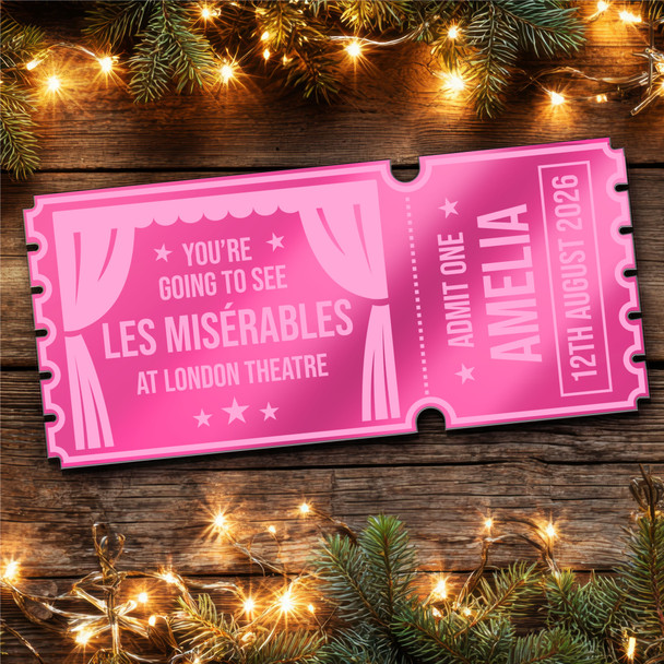 Pink Mirror Acrylic Ticket Les Miserables Musical theatre Show Personalised