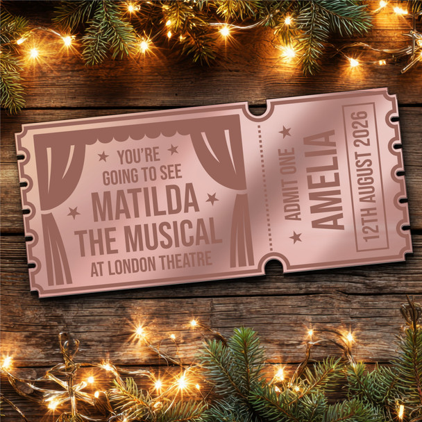 Pink Mirror Acrylic Ticket Matilda The Musical Theatre Show Personalised Voucher