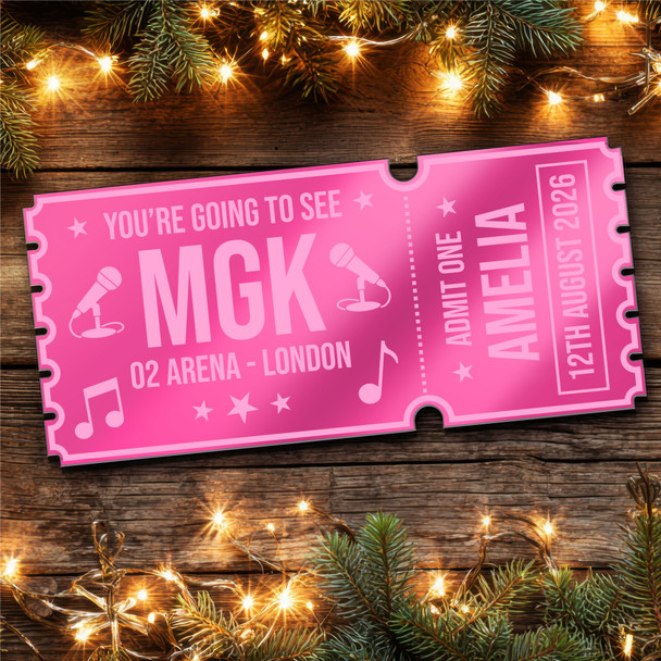 Pink Mirror Acrylic Ticket MGk Concert Personalised Any Text Voucher