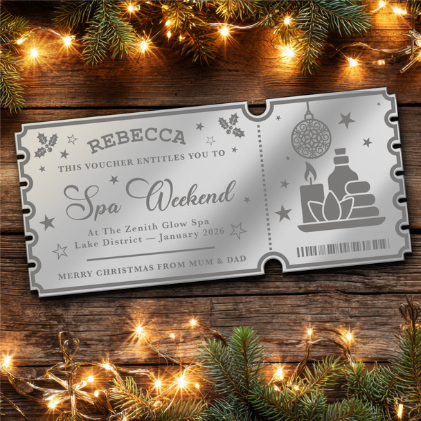 Purple Mirror Acrylic Ticket Spa Weekend Christmas Personalised Any Text Voucher