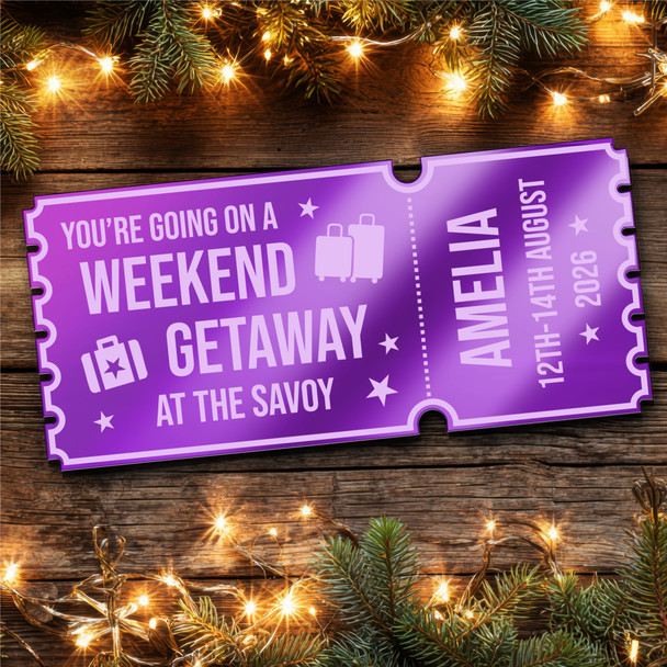Purple Mirror Acrylic Ticket Weekend Away Getaway Surprise Trip Break Custom