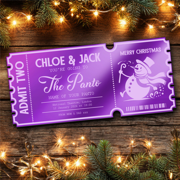 Purple Mirror Acrylic Ticket Any Theatre Show Musical Panto Snowman Personalised