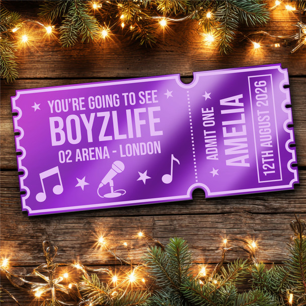 Purple Mirror Acrylic Ticket Boyzlife Band Concert Personalised Any Text Voucher