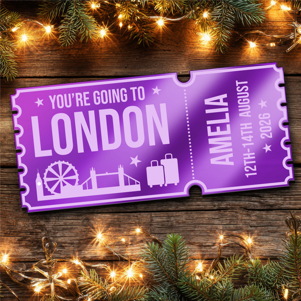 Purple Mirror Acrylic Ticket London Day Out Trip Personalised Any Text Voucher