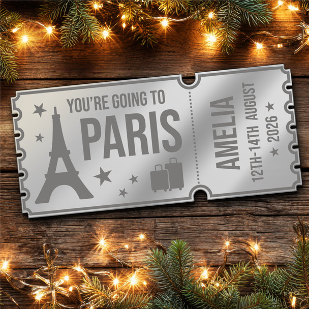 Purple Mirror Acrylic Ticket Paris Trip Holiday Personalised Any Text Voucher Purple Mirror Acrylic Ticket Paris Trip Holiday Personalised Any Text Voucher