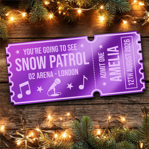 Purple Mirror Acrylic Ticket Snow Patrol Concert Personalised Any Text Voucher