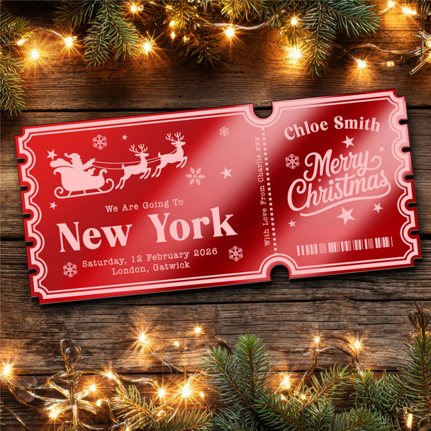 Red Mirror Acrylic Ticket Any Destination Christmas Surprise Holiday Custom