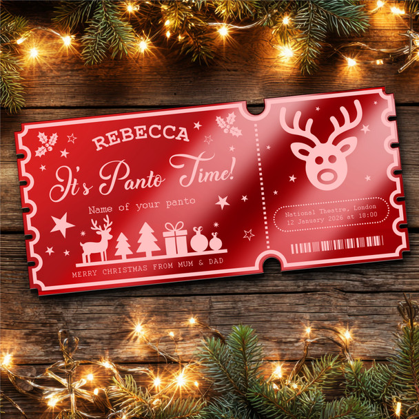 Red Mirror Acrylic Ticket Any Pantomime Christmas Personalised Any Text Voucher