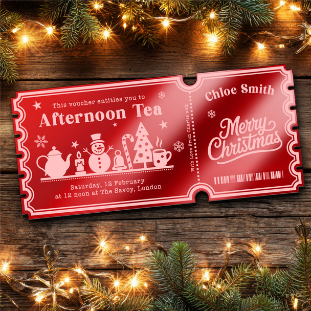 Red Mirror Acrylic Ticket Christmas Afternoon Tea Personalised Any Text Voucher