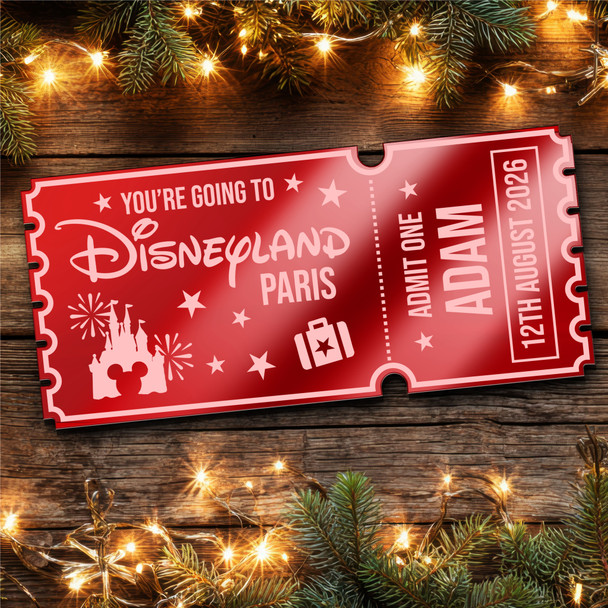 Red Mirror Acrylic Ticket Surprise Disneyland Paris Trip Personalised Any Text
