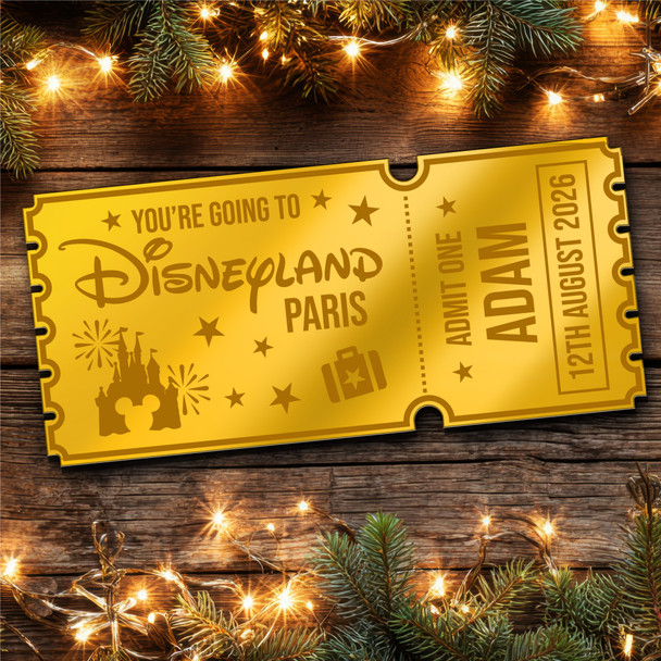 Red Mirror Acrylic Ticket Surprise Disneyland Paris Trip Personalised Any Text
