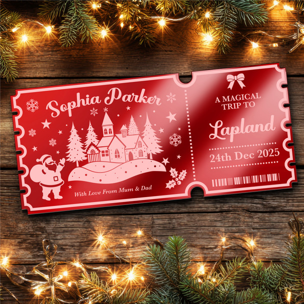 Red Mirror Acrylic Ticket Lapland Surprise Trip Christmas Personalised Any Text