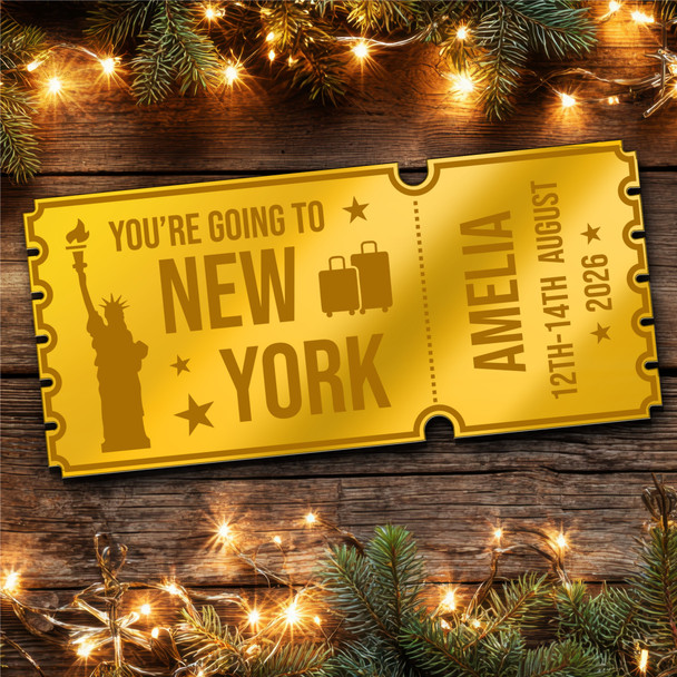 Red Mirror Acrylic Ticket New York Trip Holiday Surprise Getaway Personalised