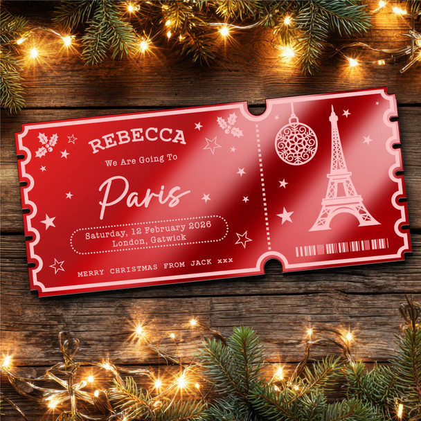 Red Mirror Acrylic Ticket Paris Break Trip Christmas Personalised Any Text