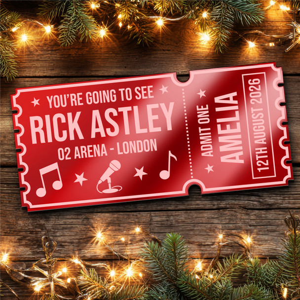 Red Mirror Acrylic Ticket Rick Astley Concert Personalised Any Text Voucher